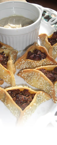 Sesame Meat Hamentashens with Tehina Sauce - Manischewitz