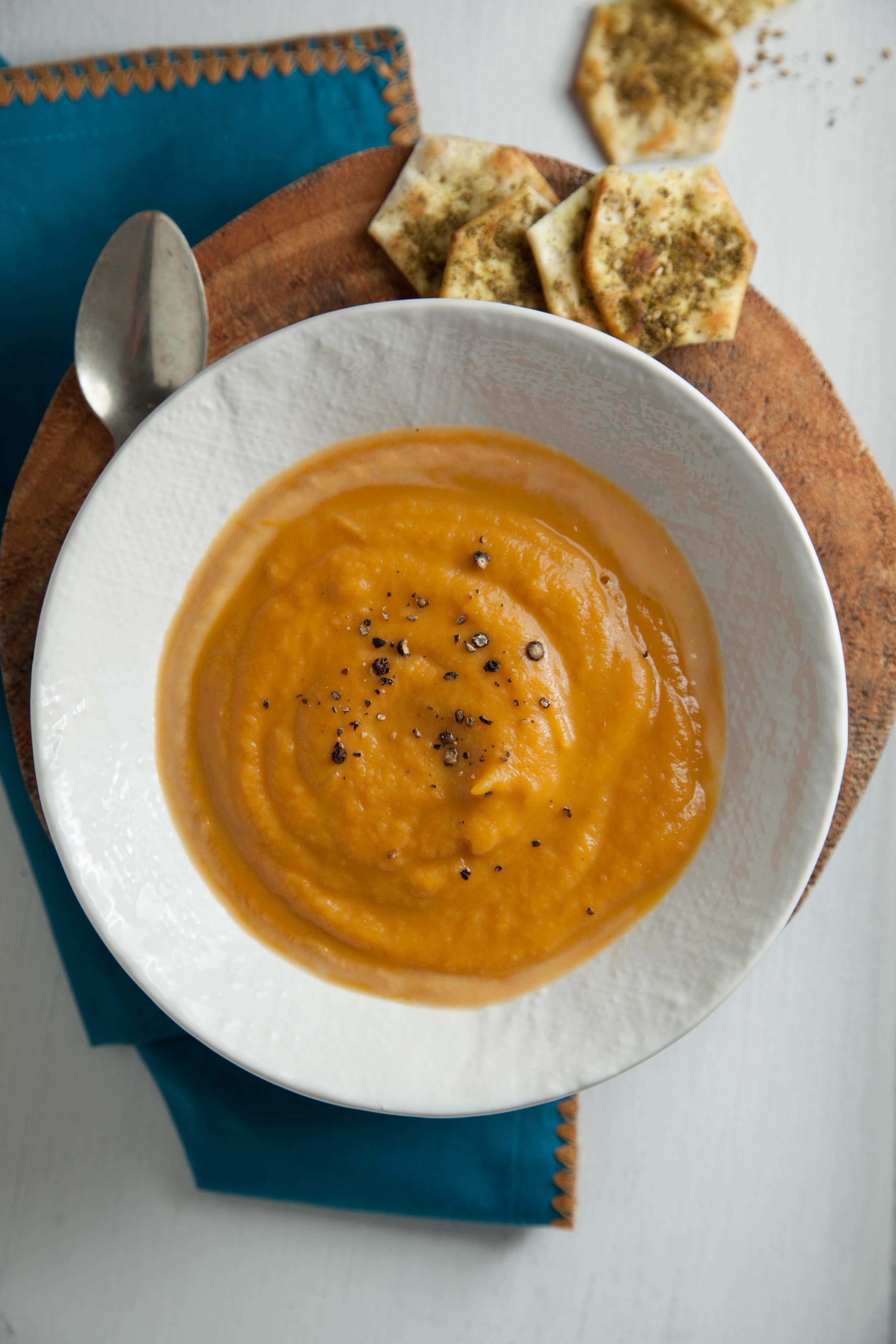 Sweet Potato and Coconut Cream Soup with Za’atar Gluten Free Cracker Croutons - Manischewitz